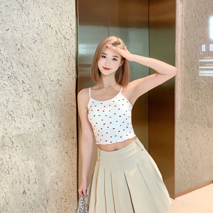 Ruffle-edged Outerwear Top With Built-in Chest Pads And A Strawberry Print