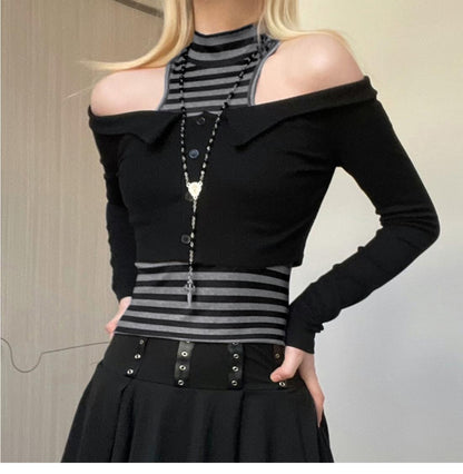 Sexy Spicy Girl Stripe Off Shoulder Lace Dress