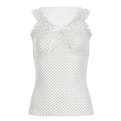 Womens Fashionable Casual Polka-Dot Wide-Shoulder Top