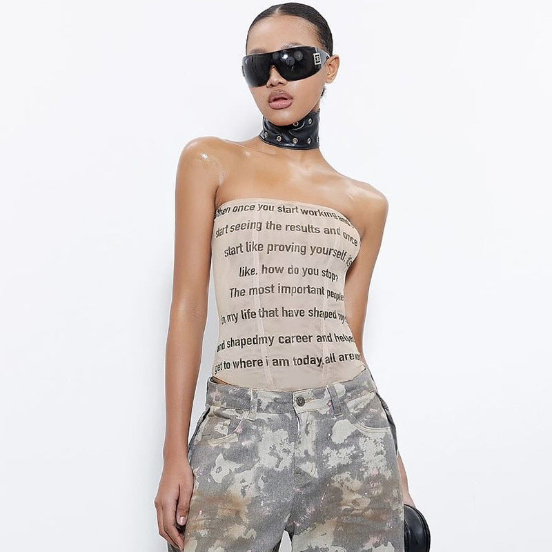 Women's Fashion Letter Print Strapless Vest