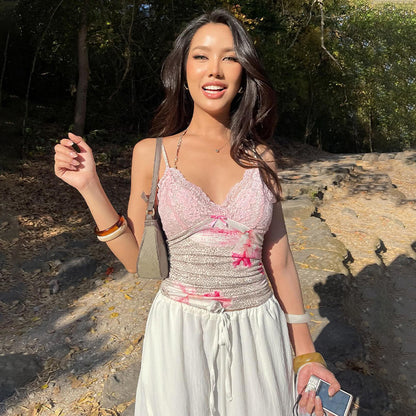 Women's Sexy Strap Short Lace Trim Top