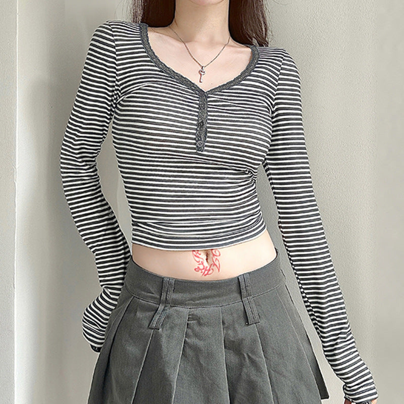 Women's American-style Midriff-baring Long Sleeve Bottoming Shirt