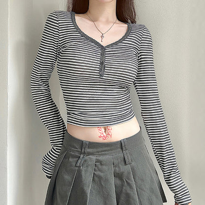 Women's American-style Midriff-baring Long Sleeve Bottoming Shirt