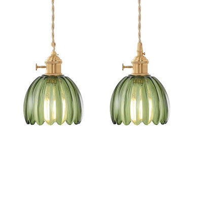 Retro Japanese Style Copper Glass Amber Chandelier